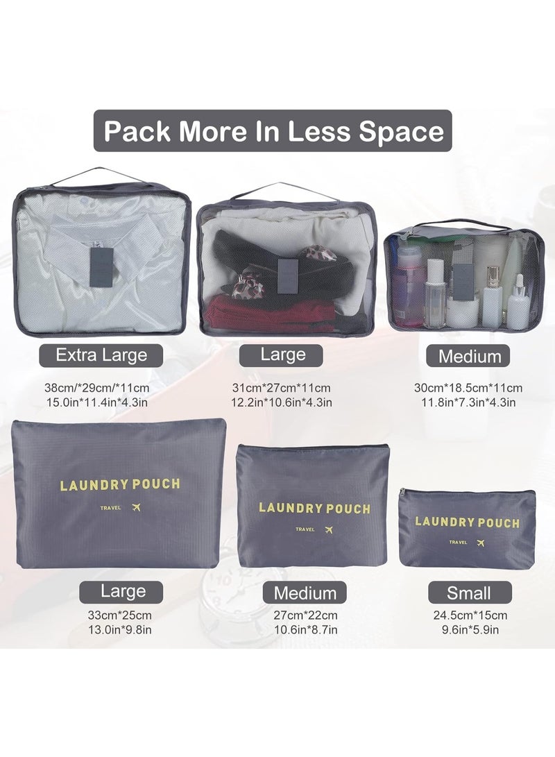 TRAVEL 6pcs Lightweight Packing Cubes – Convenient and Organized Luggage Solution for Clothes, Shoes & Toiletries-gray - Image 4